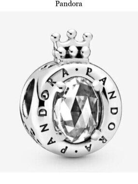 Pandora Sterling Silver Clear Sparkling Crown O Charm For Bracelet S925ALE Silve
